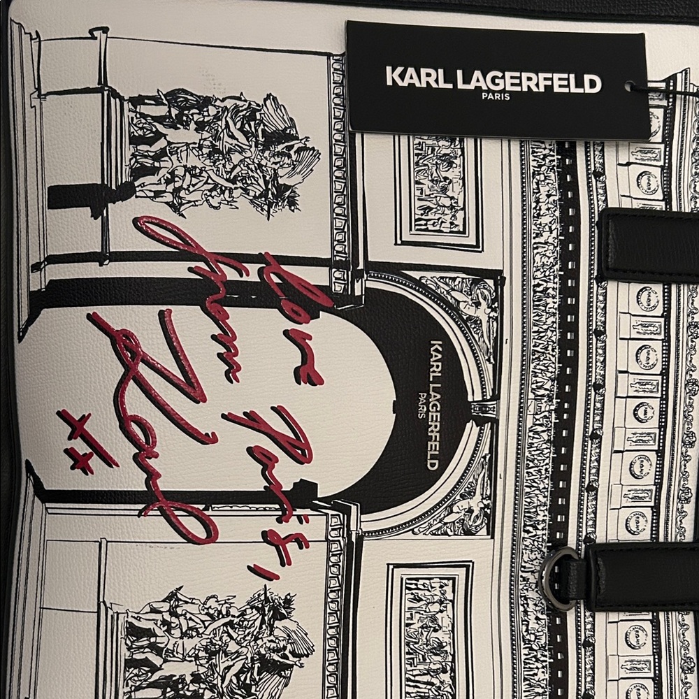 Karl Lagerfeld Black and White  Nouveau Tote “Love from Paris, Karl Xx” - Picture 3 of 16